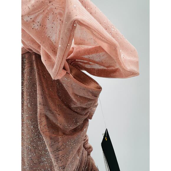 CITY STUDIO sz 7 pink blush silver ruched off shoulder mini dress NWT B89 - Picture 3 of 7